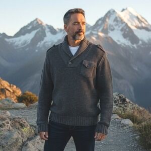 Private Member Sweater Medium Dark Gray Speckled Shawl Collar Wool‎ Blend Thick